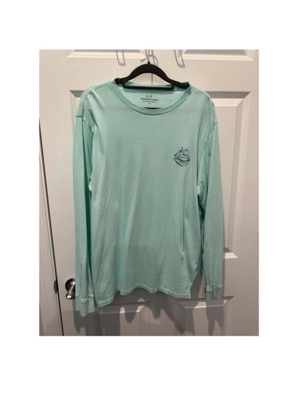 Vineyard Vines Men's Green Cotton Fish Graphic Crew Neck Long Sleeve T-Shirt L